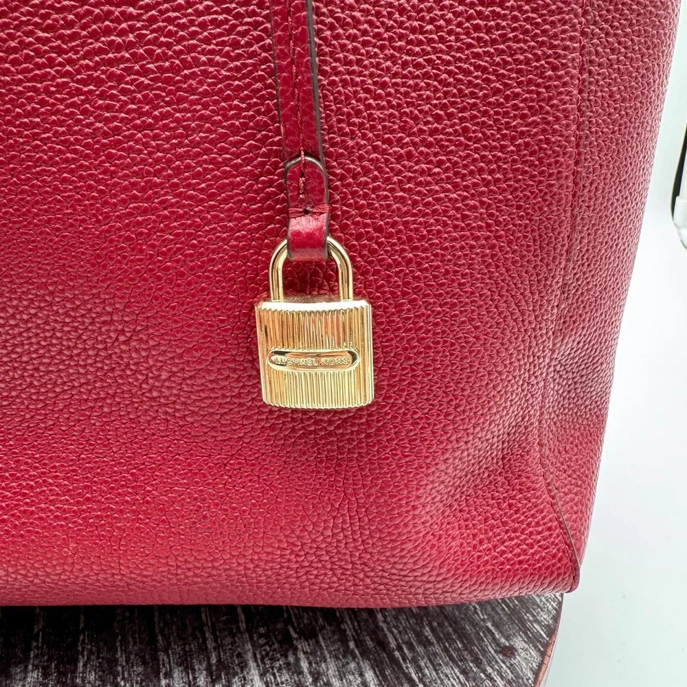 Michael Kors Mercer Large Tote Bag Pebbled Leather Crossbody Wallet Set Cherry